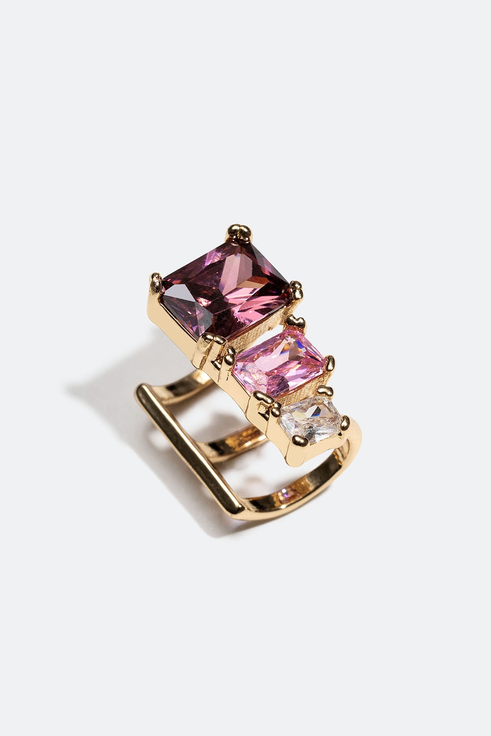 Guldfarvet earcuff med rektangulære rosa glassten i gruppen Smykker / Øreringe / Ear cuffs hos Glitter (253005745402)