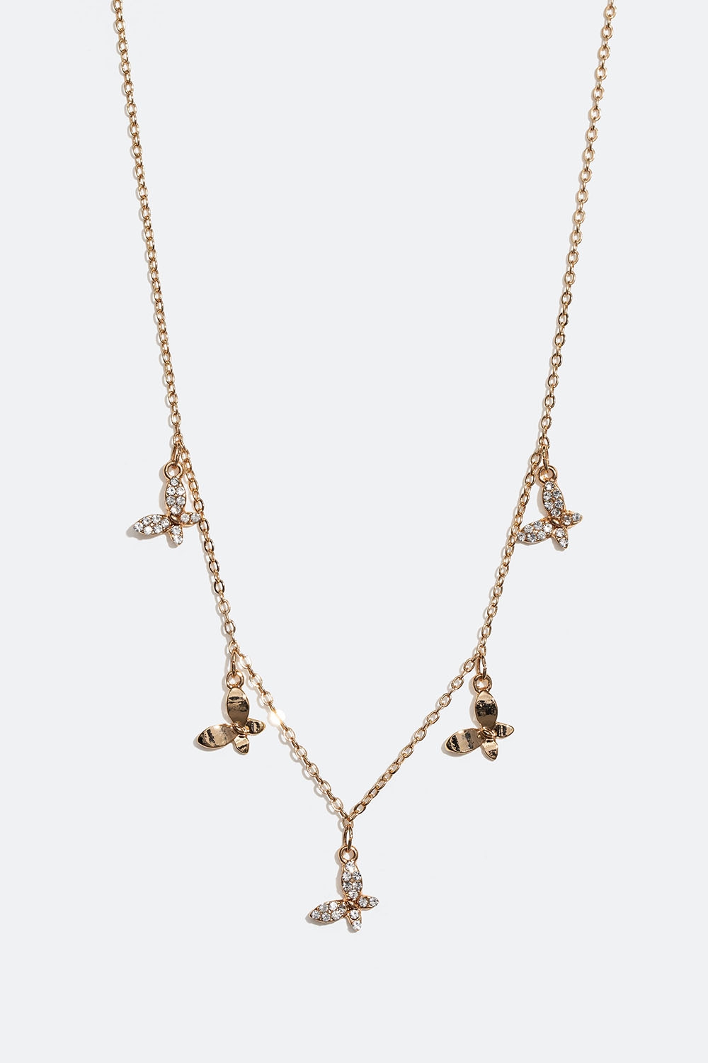 Guldfarvet halskæde med sommerfugle og glassten i gruppen Smykker / Halskæder / Halskæder med vedhæng hos Glitter (254001372002)