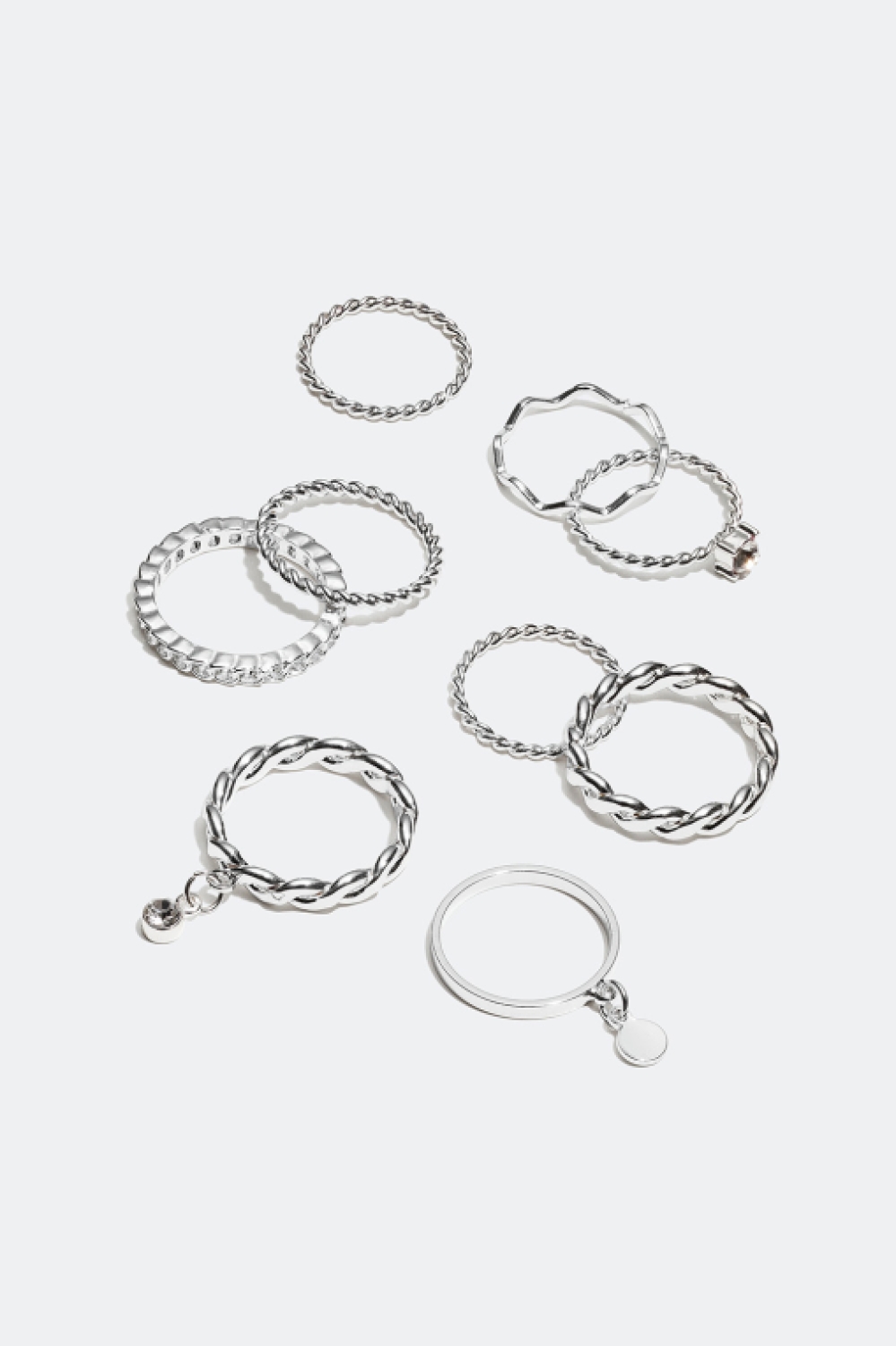 Ringe i forskellige størrelser og design, 9-pak i gruppen Smykker / Ringe / Flerpak hos Glitter (25600023)