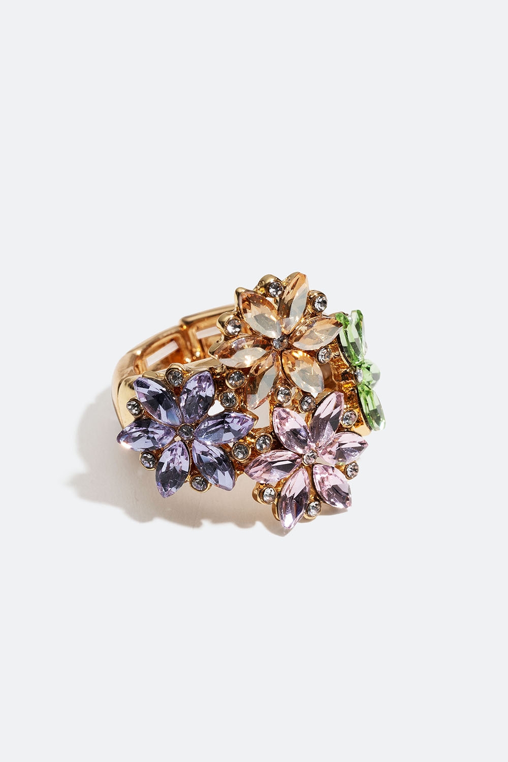 Justerbar ring med blomster og farvede glassten i gruppen Smykker / Ringe / Brede hos Glitter (256001009900)