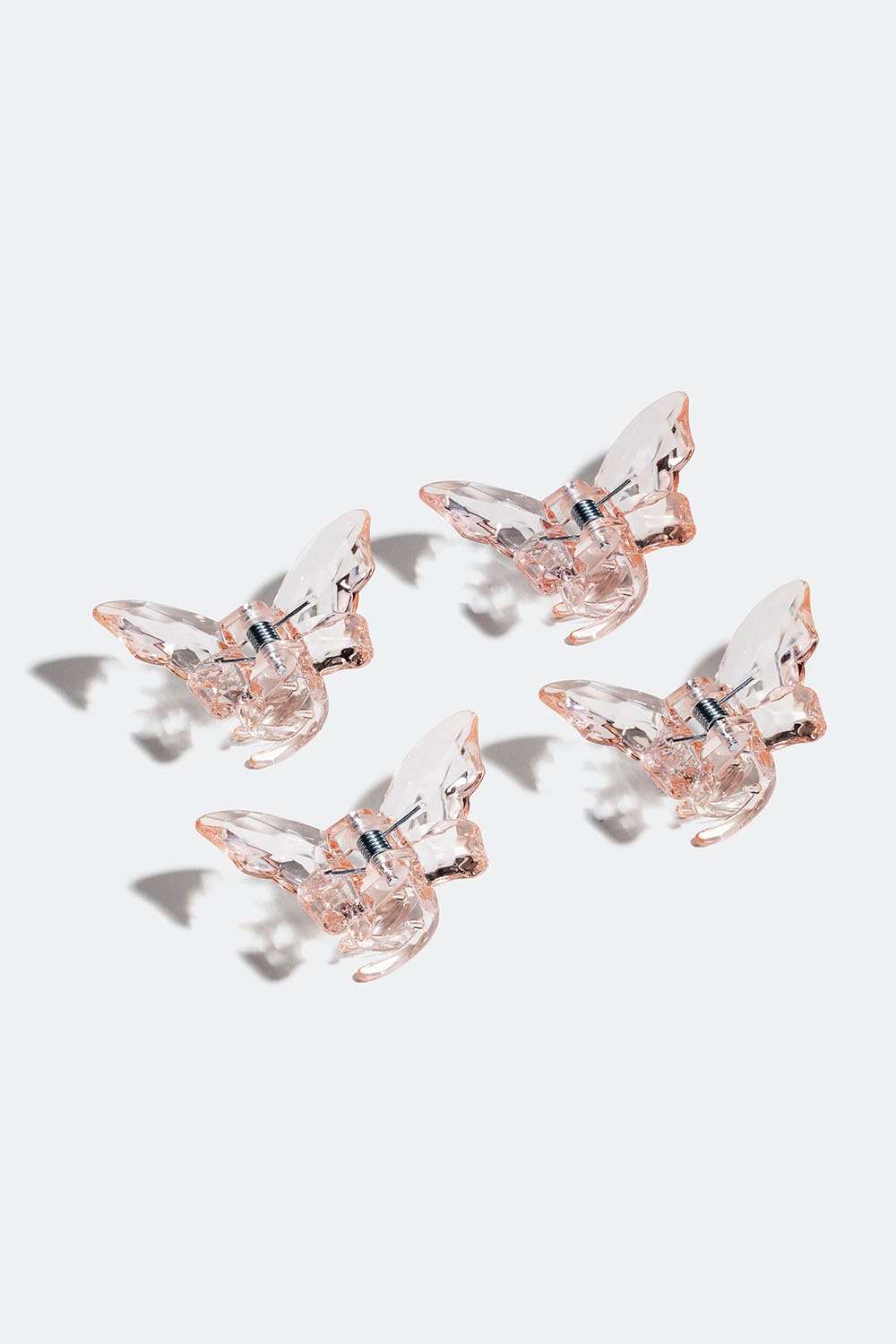 Små lyserøde hårklemmer med sommerfugle, 4-pak i gruppen Håraccessories / Spænder & klemmer / Flerpak hos Glitter (331001565400)