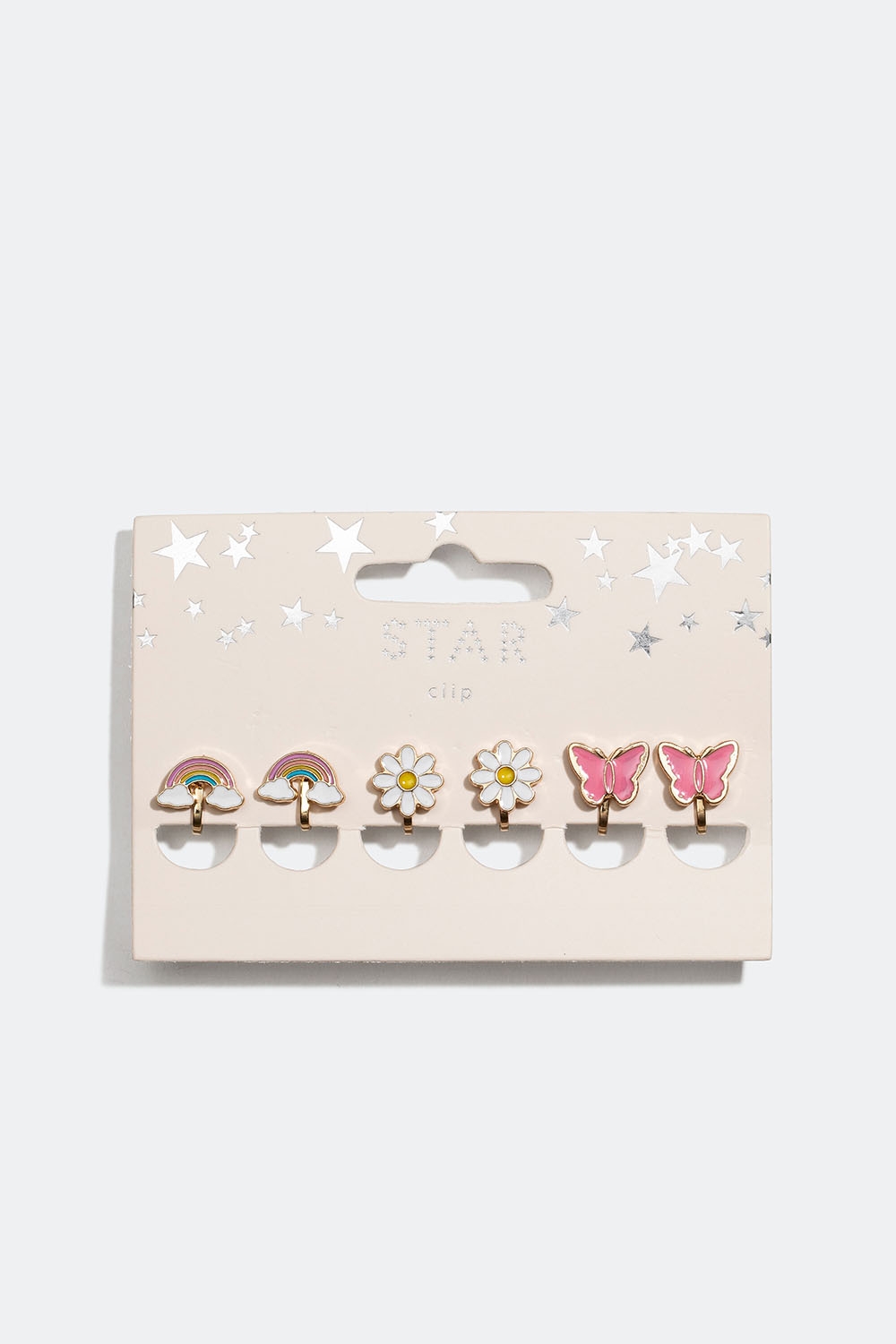 Clipsøreringe med regnbuer, blomster og sommerfugle, 3-pak i gruppen Børn / Børnesmykker / Børneøreringe hos Glitter (402000029900)