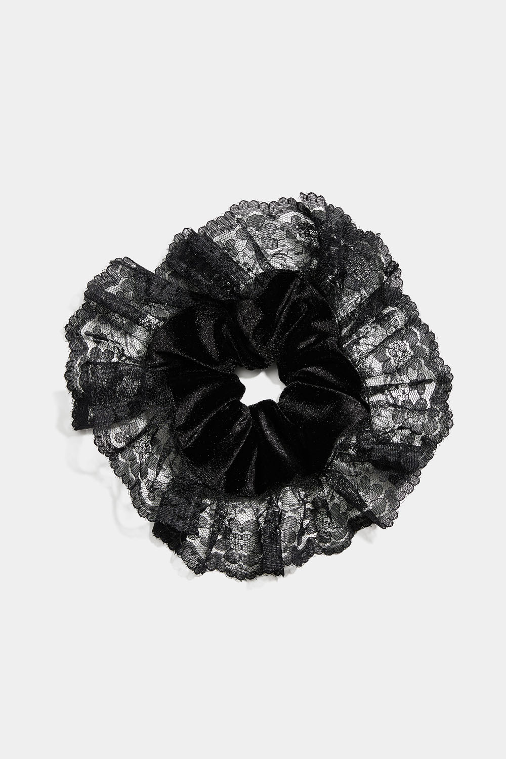 Scrunchie i fløjl og blonder